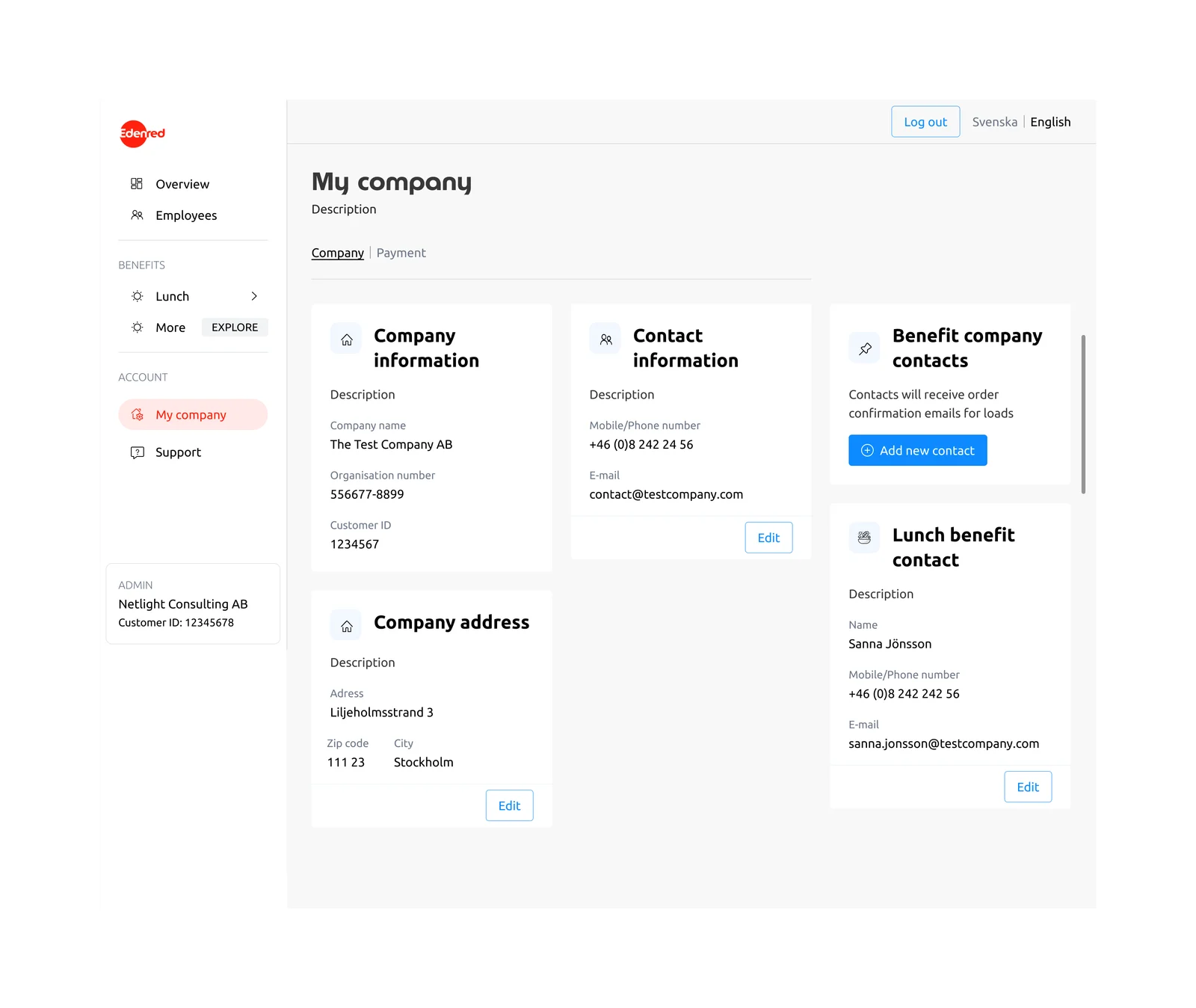 Selected Edenred MVP company profile interface.