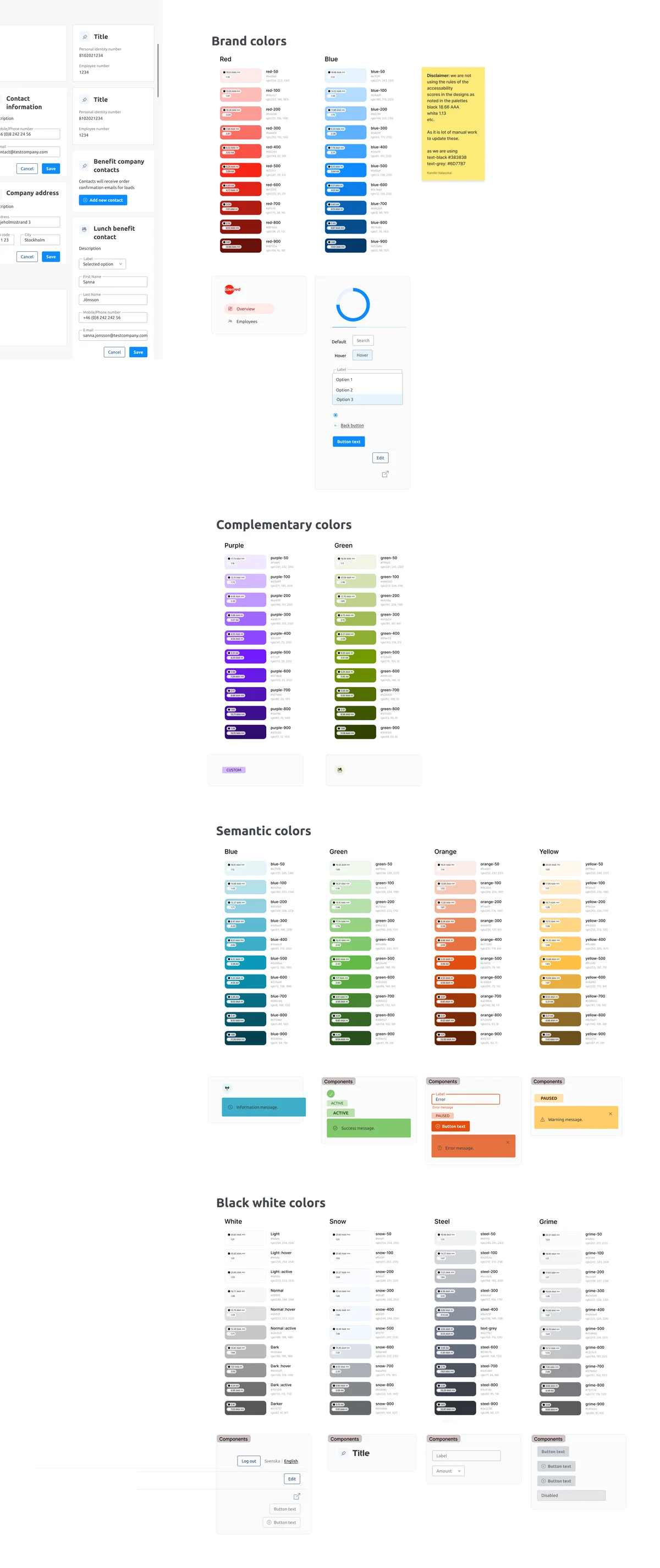 Edenred design-system colour scales, states and selected components.