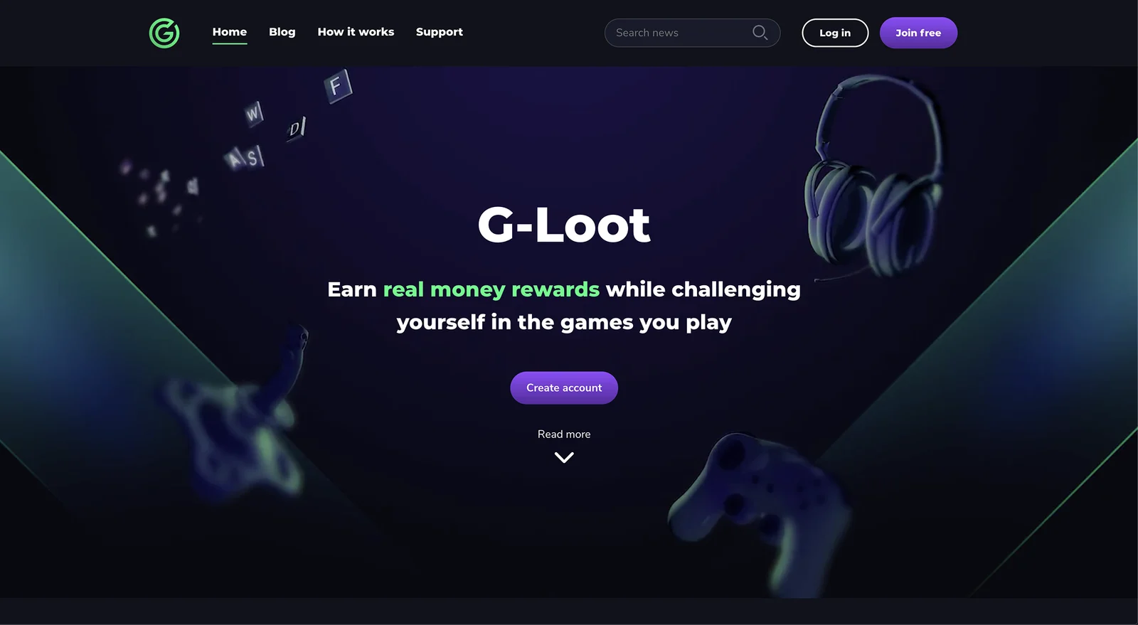 G-Loot product proposition and account-creation entry point.