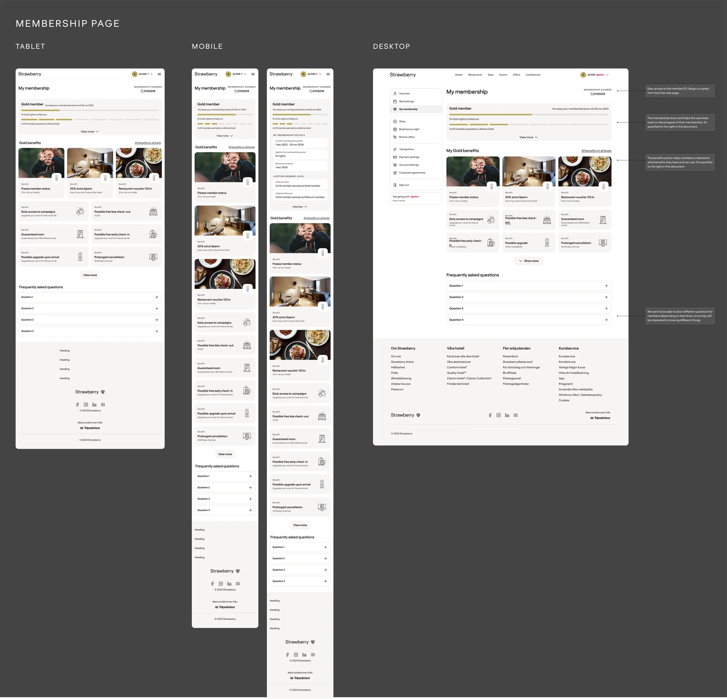 Responsive Strawberry membership designs across tablet, mobile and desktop.