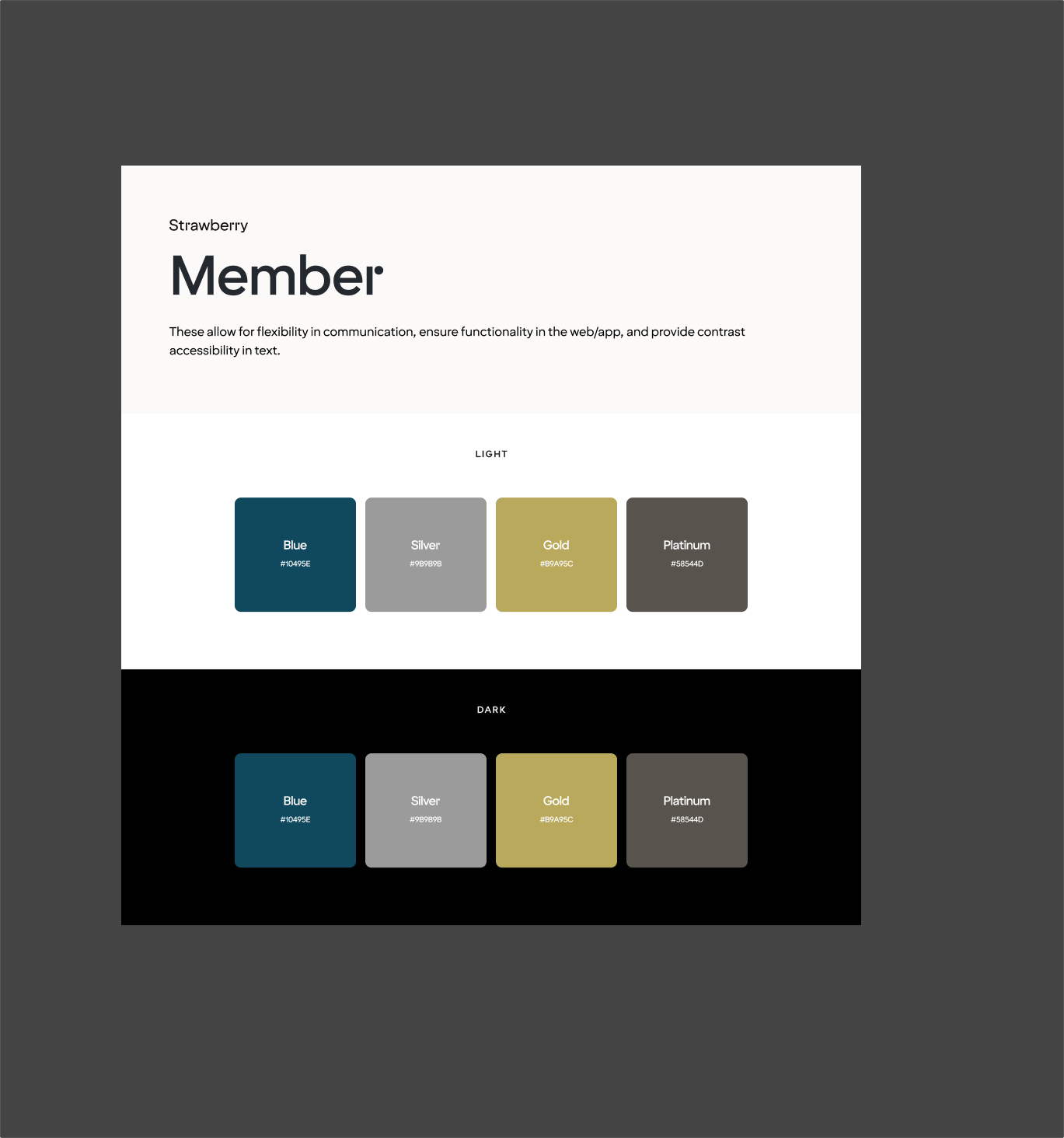 Membership colour tokens for Blue, Silver, Gold and Platinum tiers.